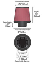 Cargar imagen en el visor de la galería, RG-1001RD Filtro corto de aire K&N universal tipo hongo adaptable a 3 3.5 y 4 Largo: 5.5 pulgadas - Pro Performance