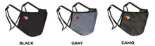 Cargar imagen en el visor de la galería, Mascarilla KN ajustable y lavable. Colores: Negro gris y camuflada.
