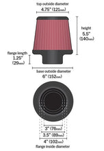 Cargar imagen en el visor de la galería, RG-1001RD Filtro corto de aire K&amp;N universal tipo hongo adaptable a 3 3.5 y 4 Largo: 5.5 pulgadas
